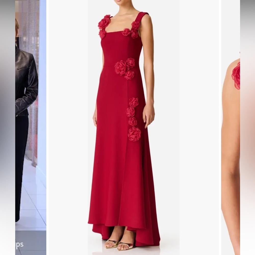 new Elliatt Evanora high-low floral rosette gown in Berry red - Picture 2 of 8